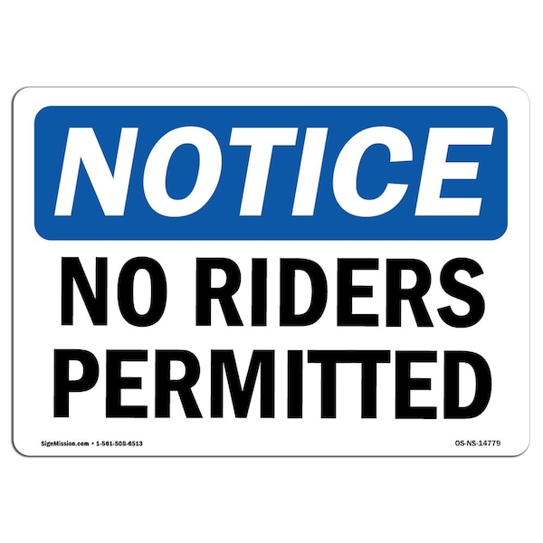 Safety Sign, OSHA Notice, 3.5" Height, No Riders Permitted Sign, Landscape, 10PK